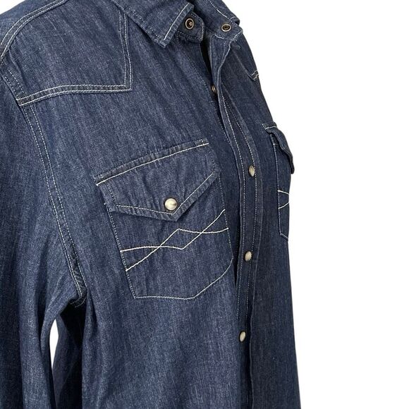 Frye & Co. Men’s Chambray Pearl Snap Button Denim Western/Cowboy Shirt - Picture 4 of 11